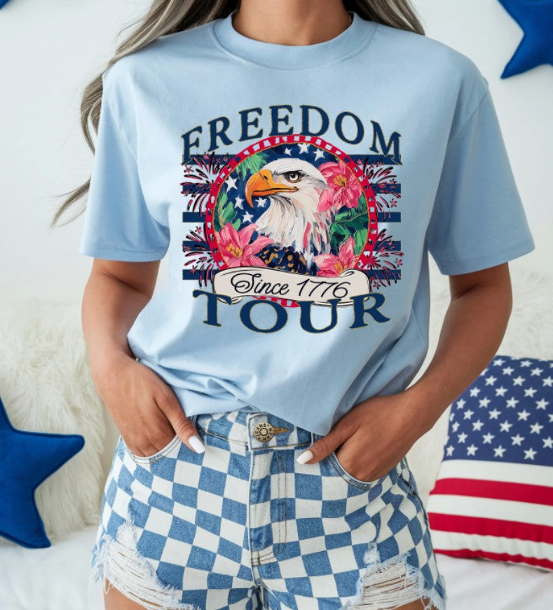 Freedom Tour Since 1776 - Patriotic Eagle Floral Graphic Tee | Gildan Softstyle | 4th of July Shirt | American Pride | Vintage Americana