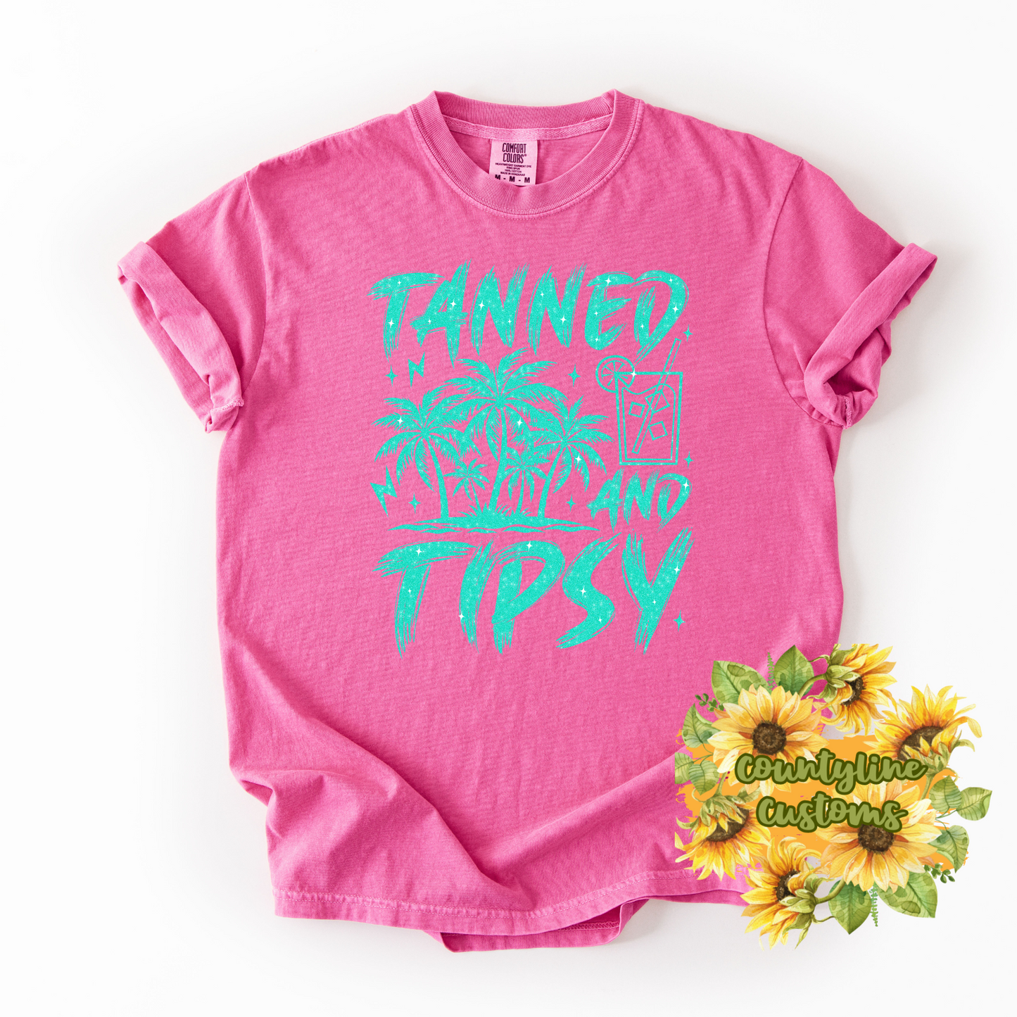 Tanned Tipsy and Ready to Party - Summer Vacation Shirt - Beach Vibes Tee - Tropical Party Shirt - Pink Comfort Colors