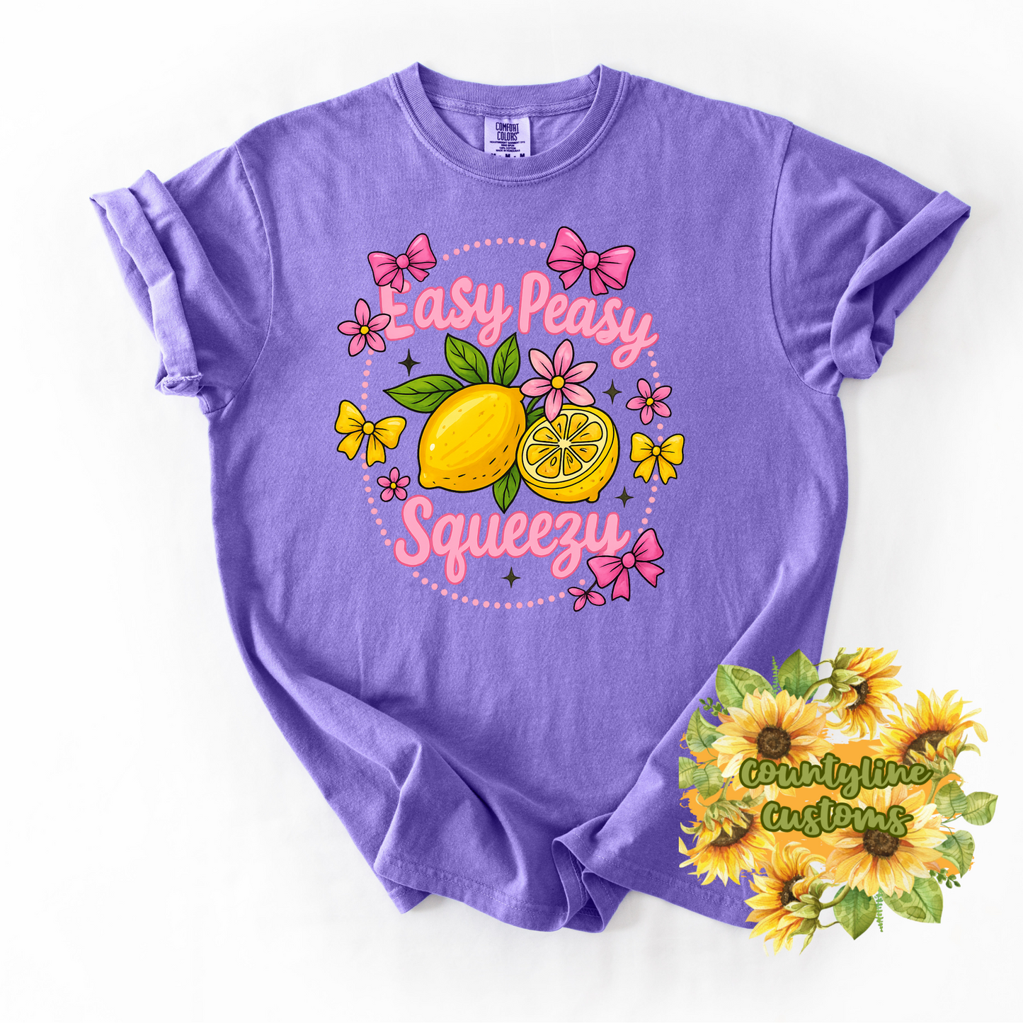 Easy Peasy Squeezy Lemon Shirt - Cute Citrus Tee - Positive Vibes Shirt - Purple Comfort Colors - Fun Graphic Tee