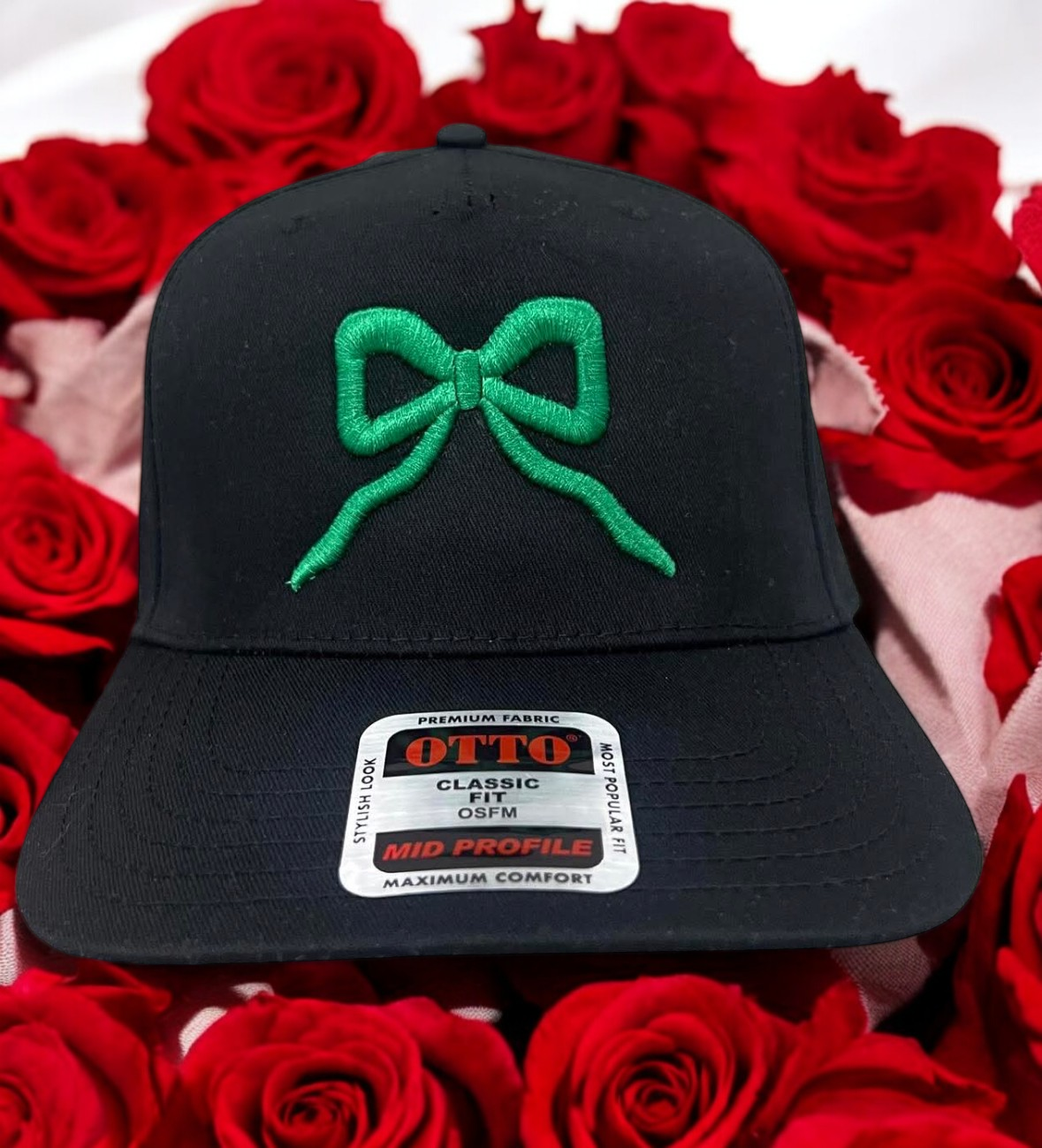 Green Bow Embroidered Hat