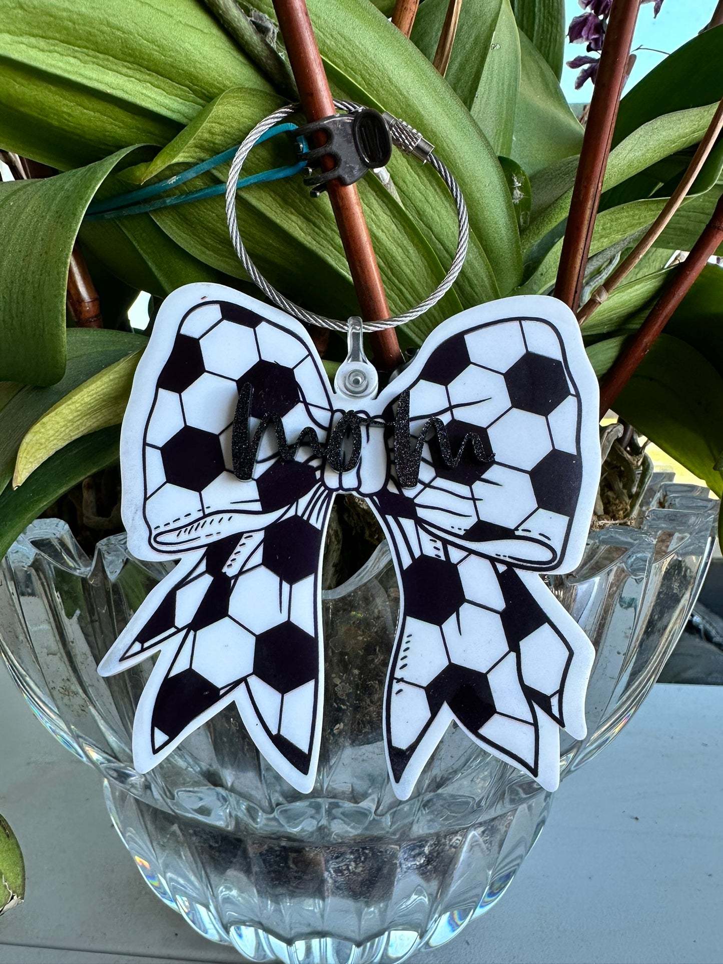 Soccer Bow Name Bag Tag