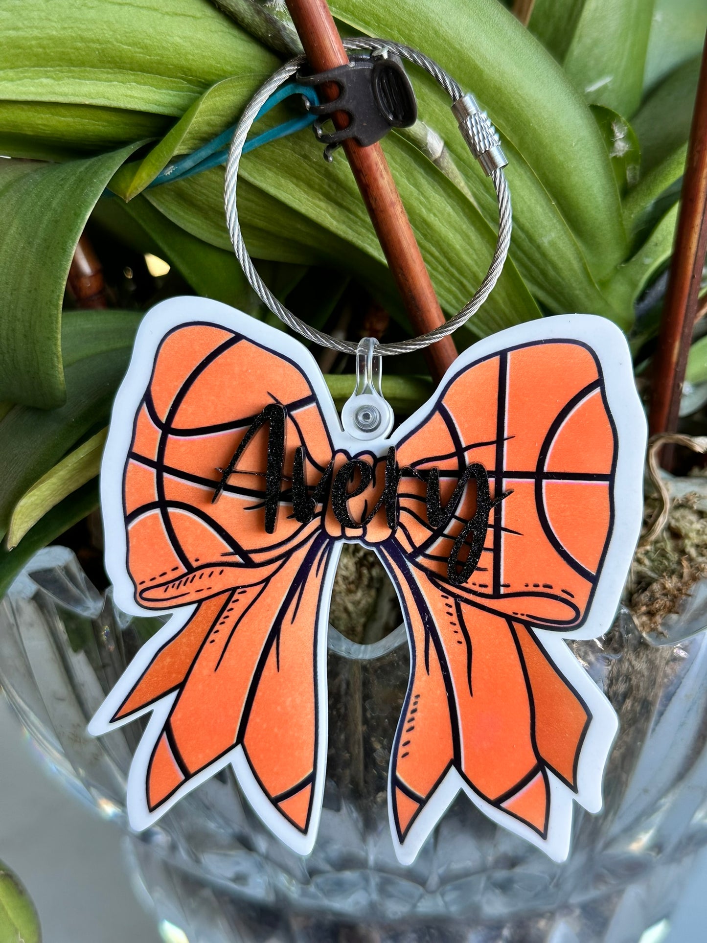 Basketball Bow Name Bag Tag