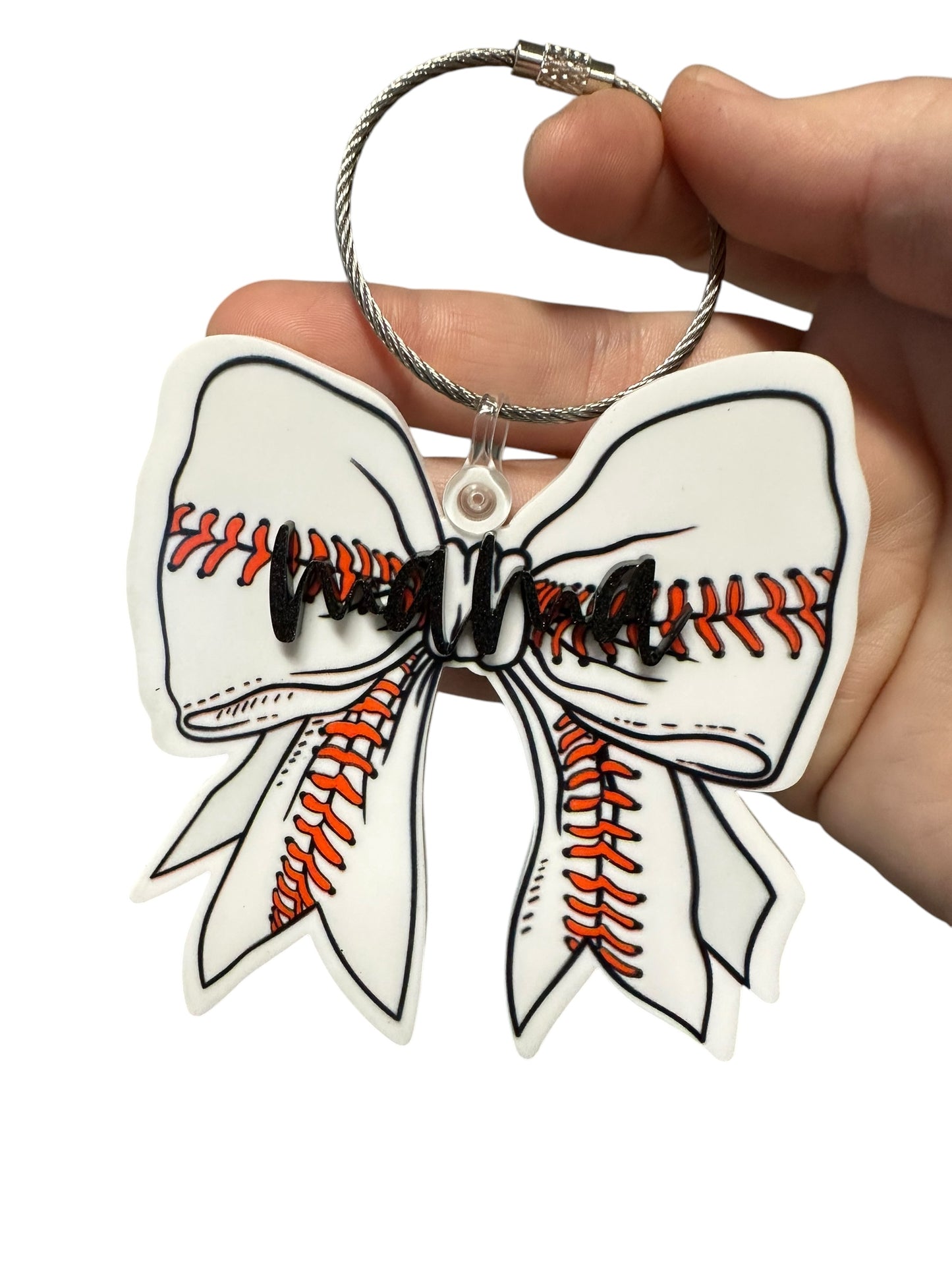 Baseball Bow Name Bag Tag