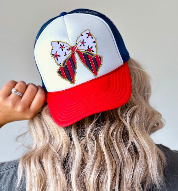 Patriotic Bow Trucker Hat | Otto Foam Trucker | Red White Blue Bow | 4th of July Hat | Americana Bow Cap