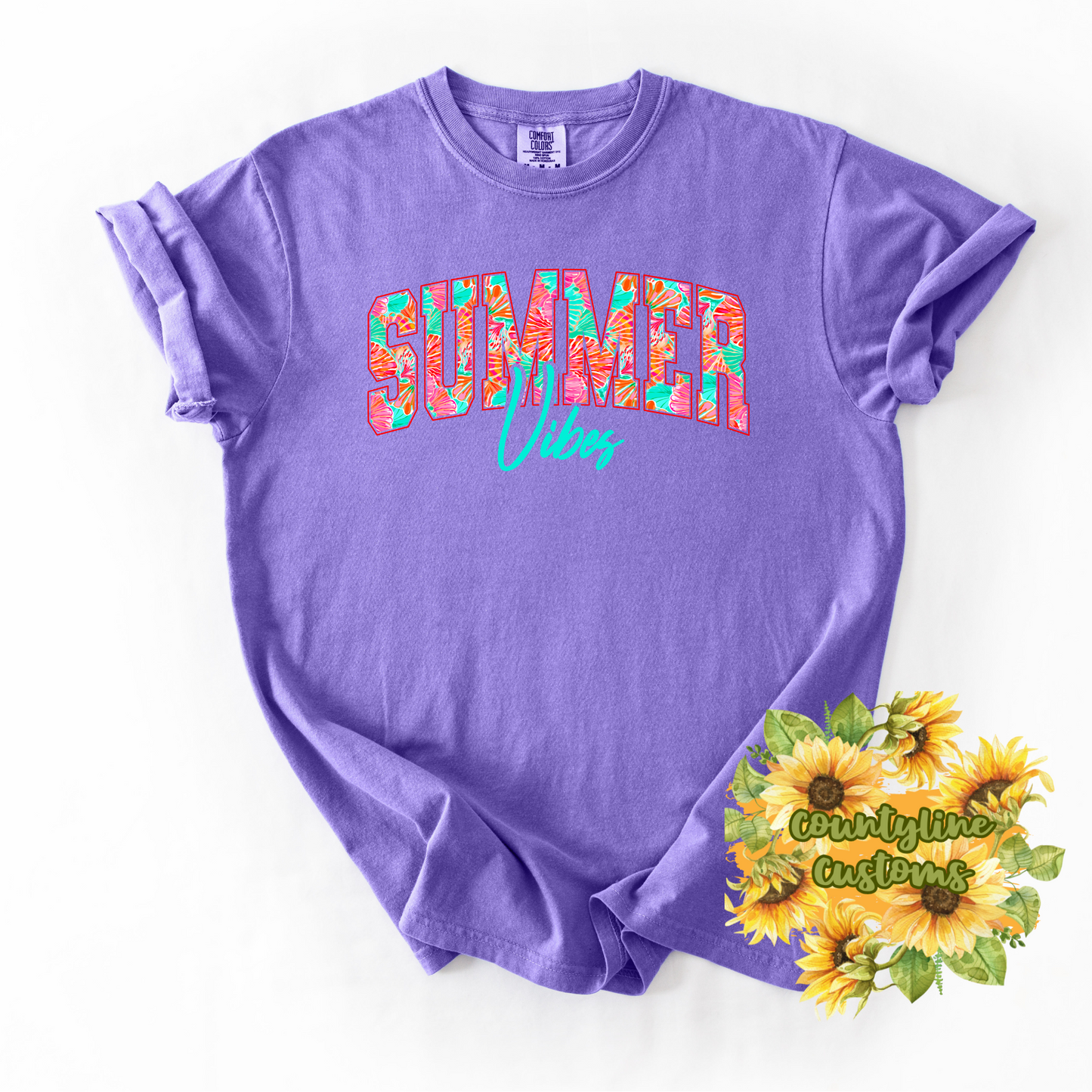 Summer Vibes Tropical Shirt - Floral Print Tee - Purple Comfort Colors - Vacation Vibes Shirt - Beach Style Tee