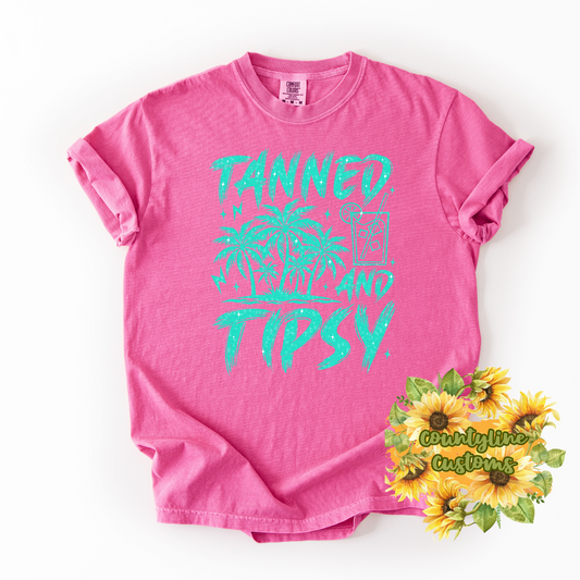 Tanned Tipsy and Ready to Party - Summer Vacation Shirt - Beach Vibes Tee - Tropical Party Shirt - Pink Comfort Colors