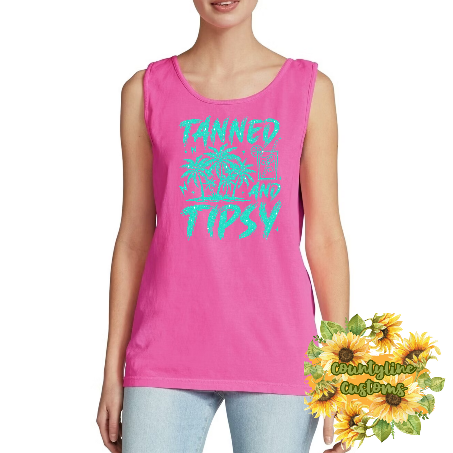 Tanned Tipsy and Ready to Party - Summer Vacation Shirt - Beach Vibes Tee - Tropical Party Shirt - Pink Comfort Colors