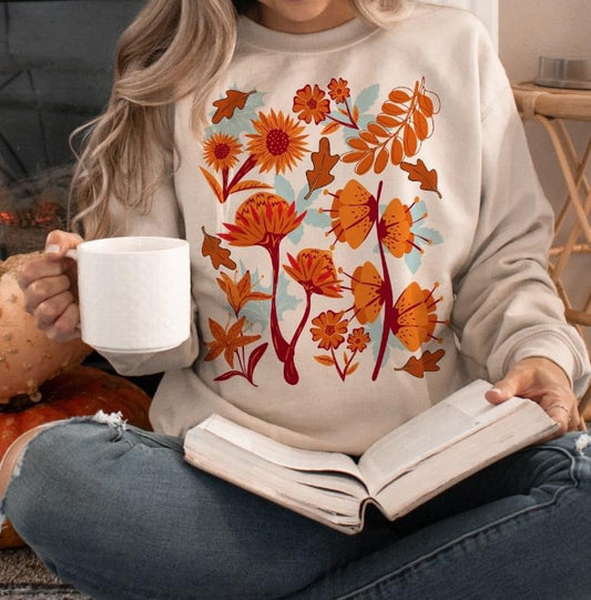 Fall Leaves Print on Sand Sweatshirt