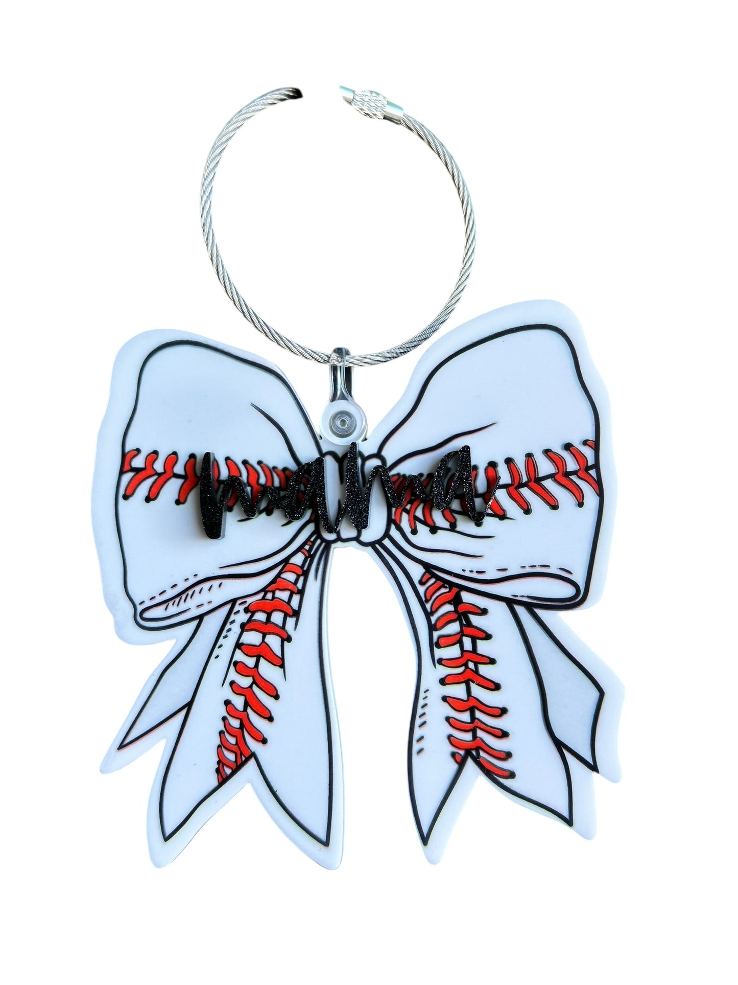 Baseball Bow Name Bag Tag