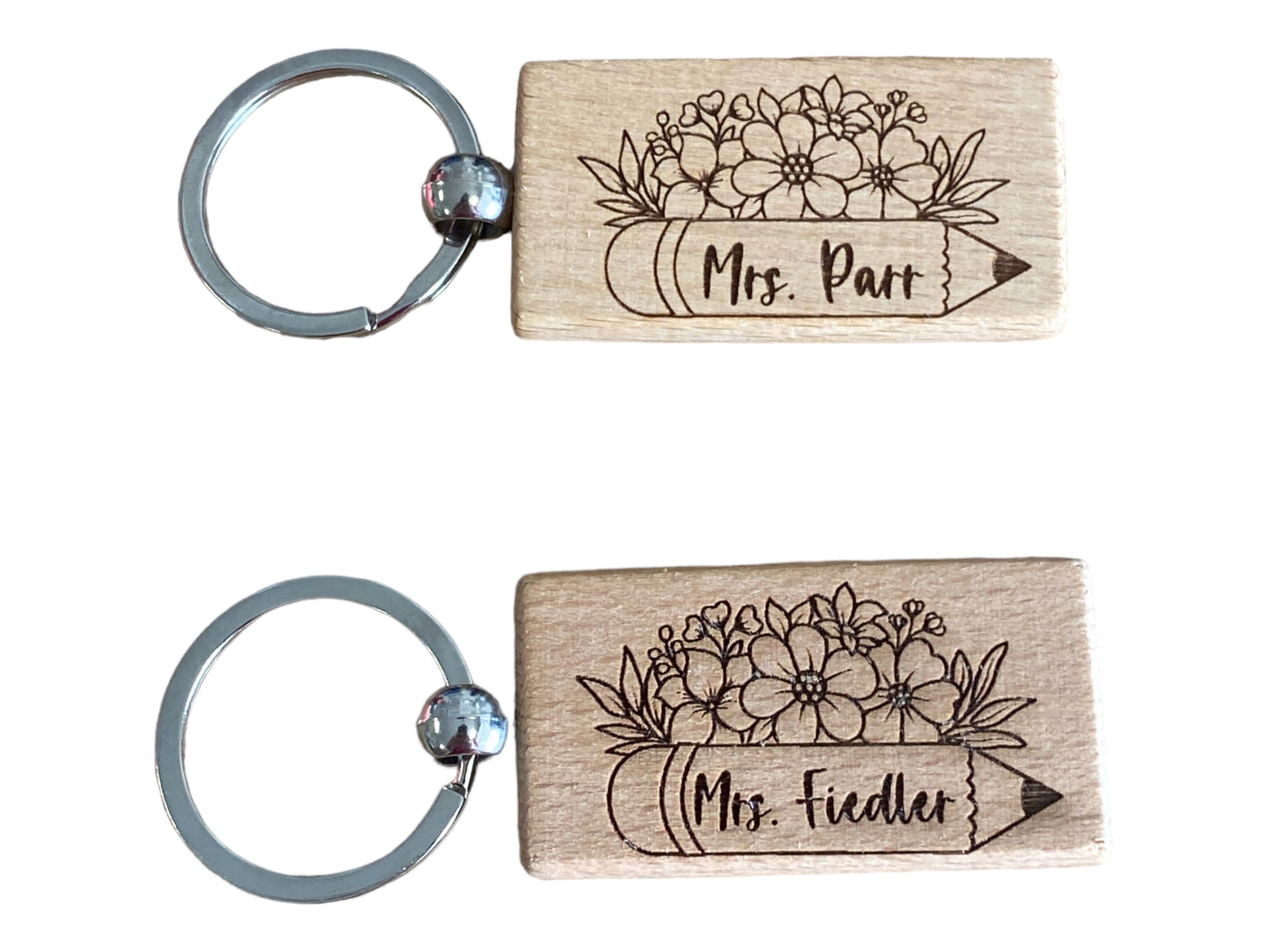 Floral Pencil Teacher Keychain