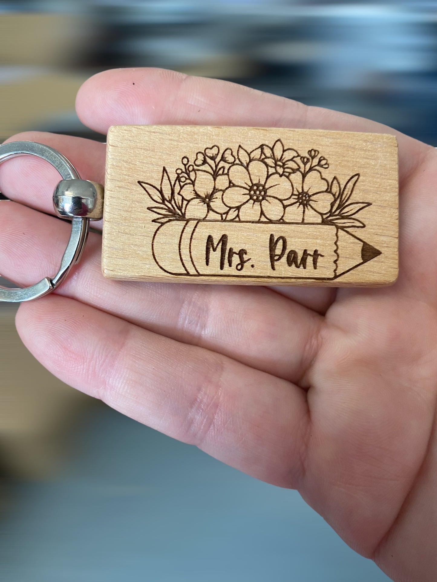 Floral Pencil Teacher Keychain