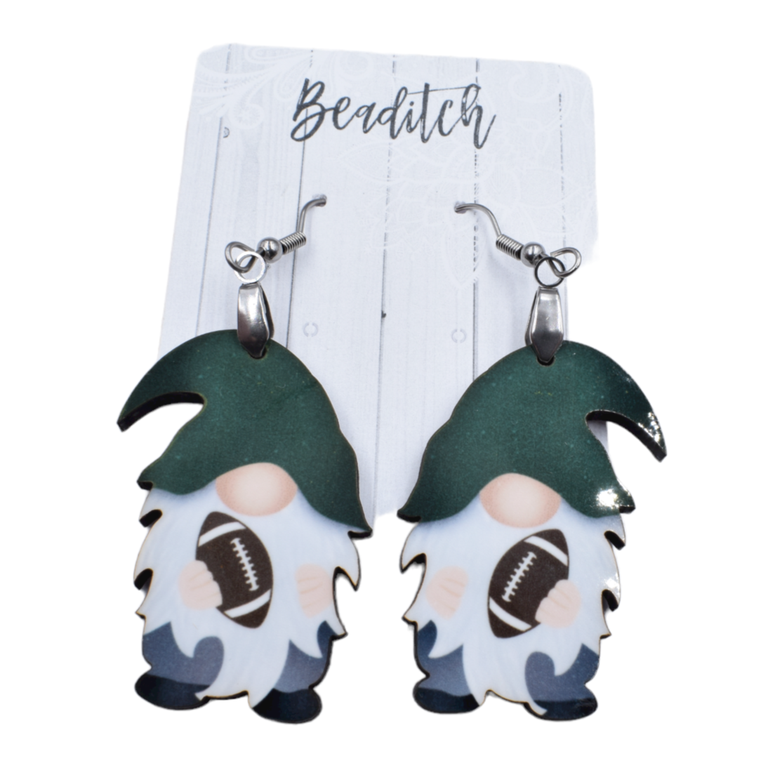 Green Gnome Football Teardrop Earrings