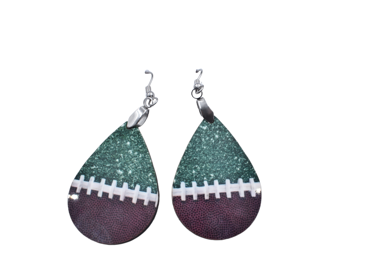 Green Glitter Football Teardrop Earrings