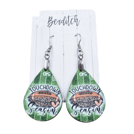 Green Touchdown Season Teardrop Earrings